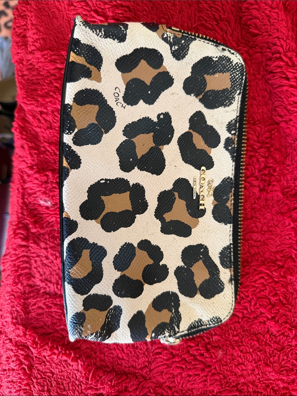 Coach Leopard Print Zip Pouch in Cream, Brown & Black